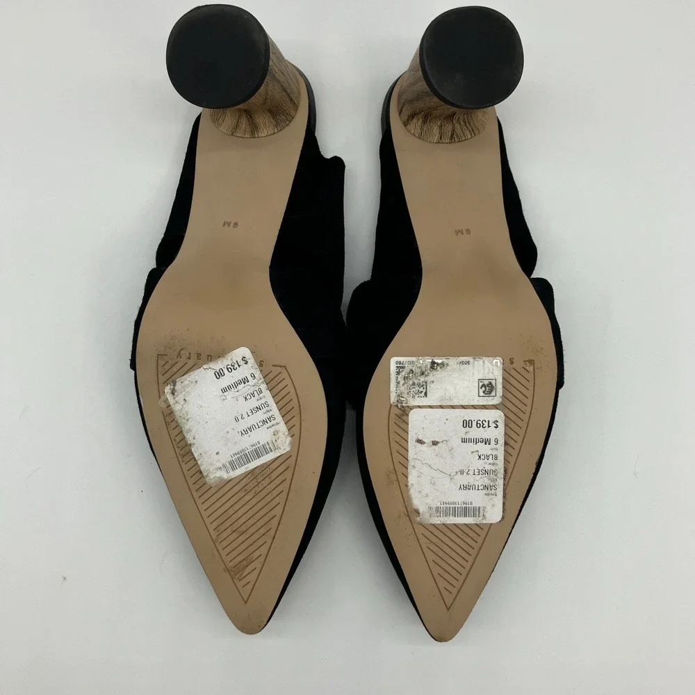 Sanctuary Sunset 2.0 Black Suede‎ Mule Wooden Block Heel Shoes 6M Luxury